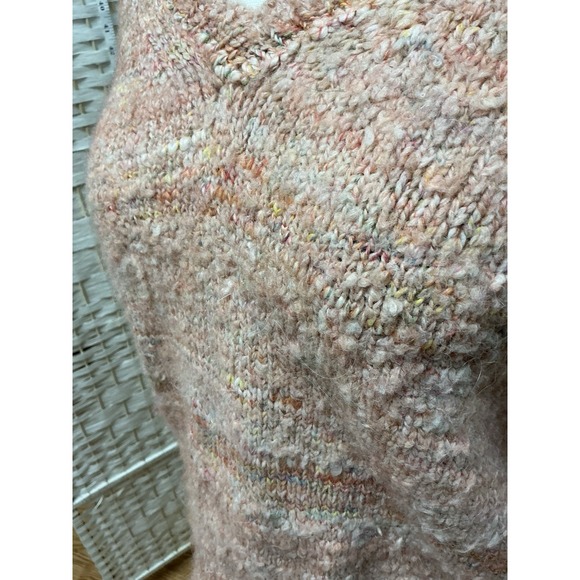 J Crew Puff Sleeve V Neck Sweater Pink Space Dye Women's L Wool Alpaca Blend - Picture 2 of 5